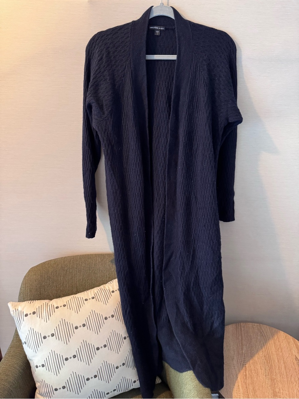 James Perse 100% Cashmere Long Open-Front Black Women's Cardigan Sweater